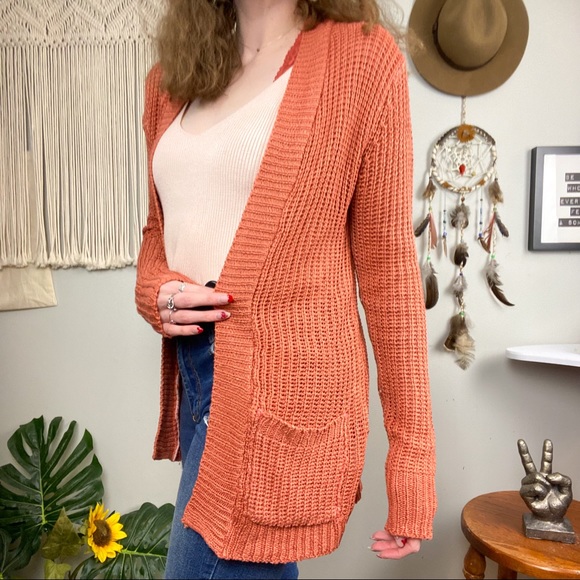 Ashley by 26 International NWT Coral Orange Knit a sweater Cardigan Size Large - Picture 3 of 12